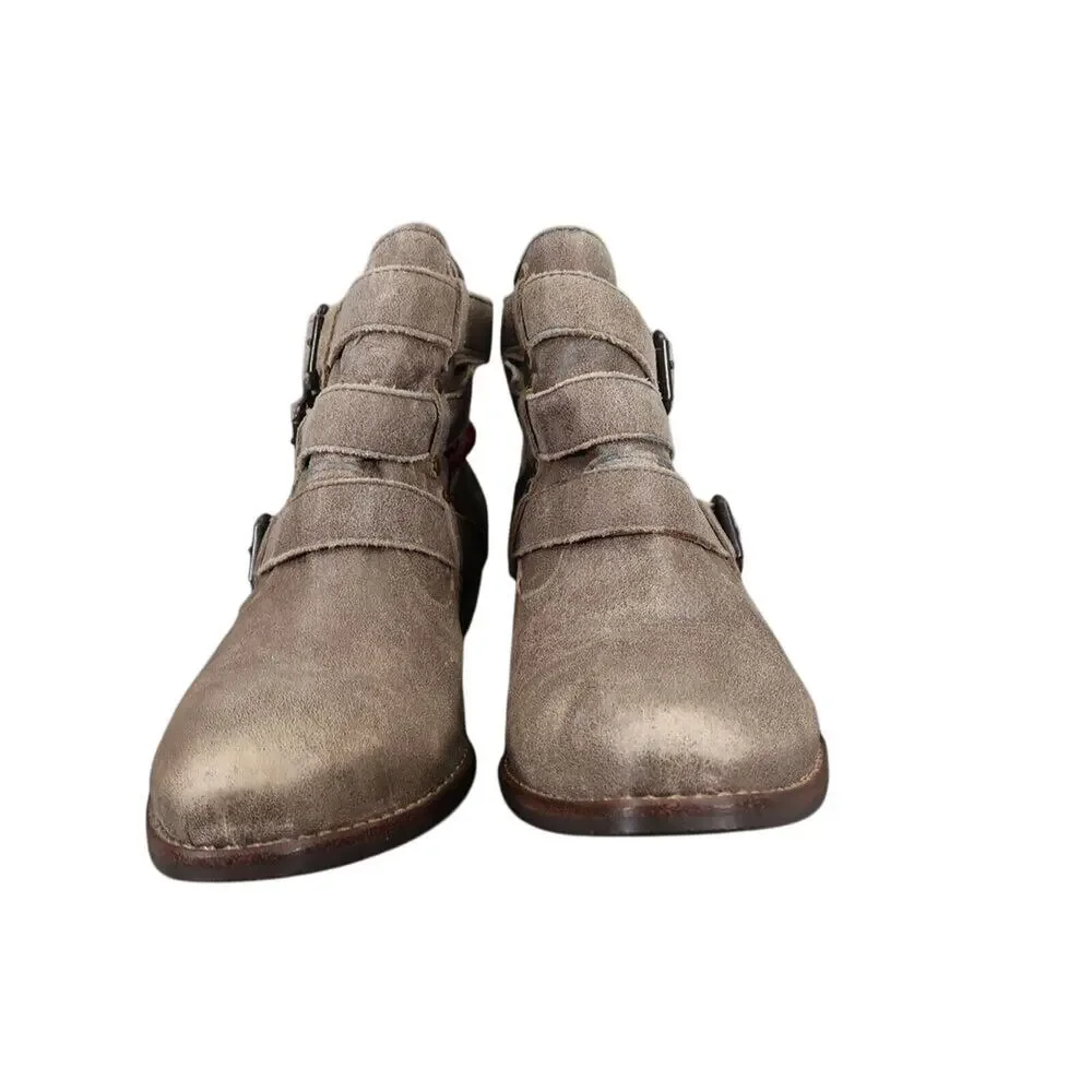 Matisse Shoes Womens 6.5 Booties Fashion Bobbie Leather Buckle Strap Biker Taupe